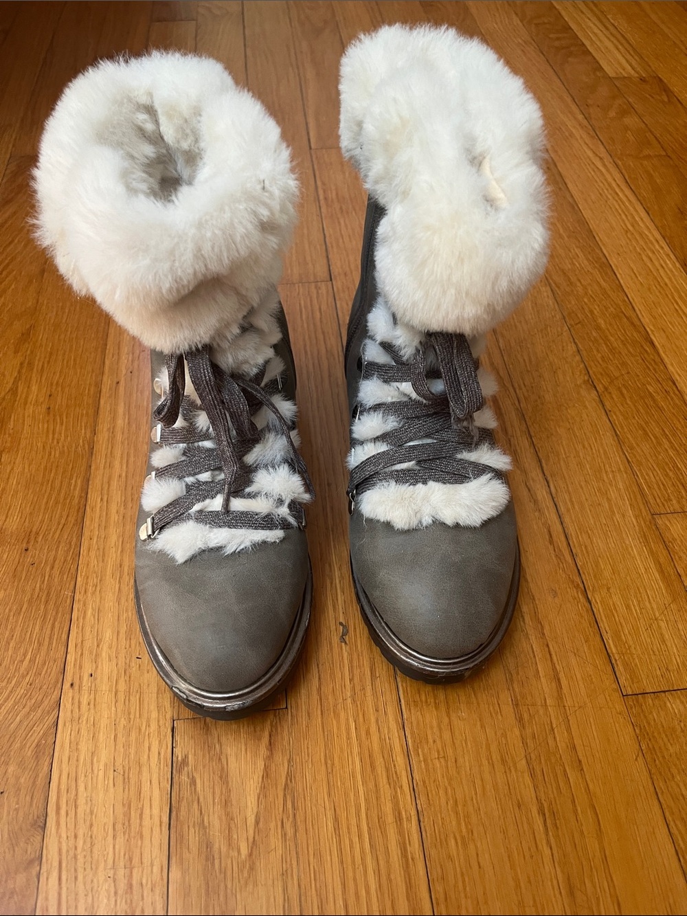 Target Taupe Winter Boots with White Faux Fur Trim